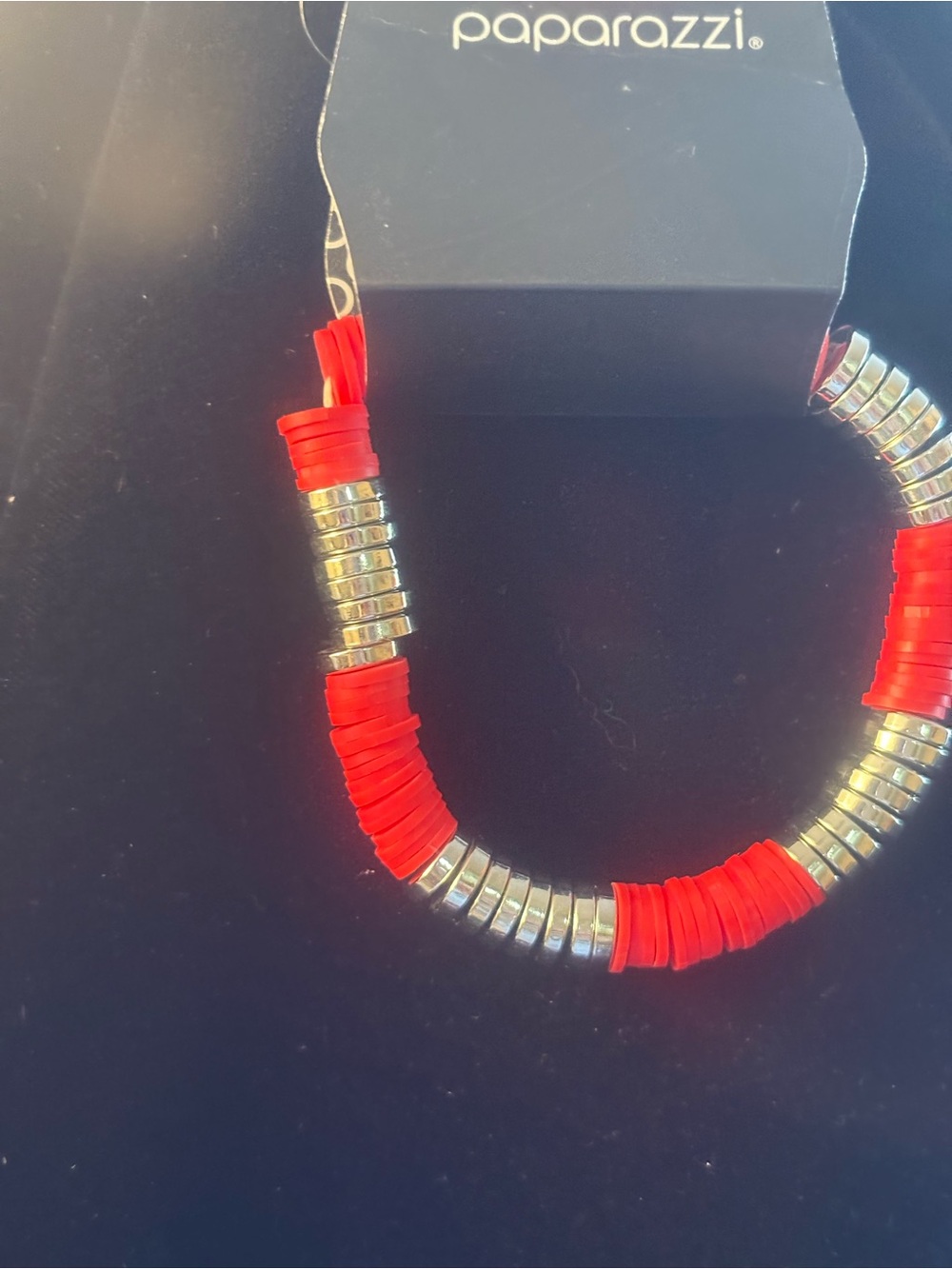 paparazzi Red and Silver Disc Bead Necklace